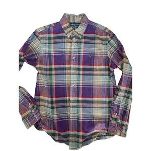 Ralph Lauren Classic Fit Shirt Mens Large Blue Purple Plaid Button Up Green Pony